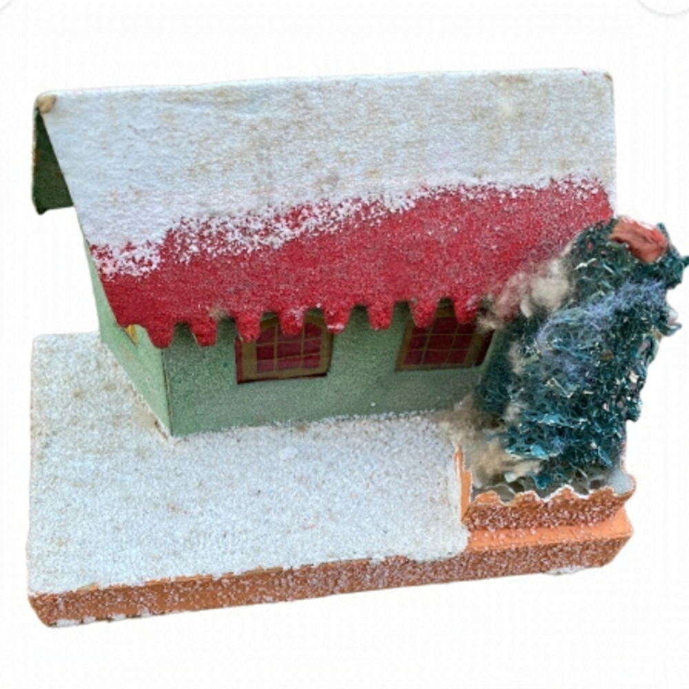 𝅺SHINY Brite Mica Putz House for Christmas circa 1950 Made in Japan Cardboard
